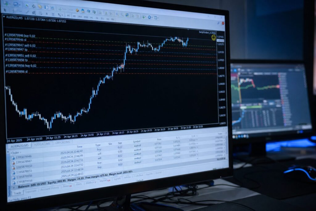 MT5ナンピンEA LADDER-XのAUDNZD M5両建て設定と検証結果を紹介するアイキャッチ