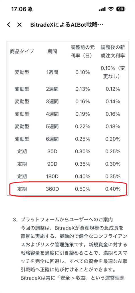 BitradeX 金利調整
